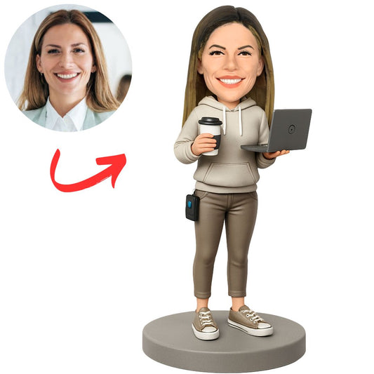 Custom Female Programmer Holing Coffee Bobbleheads