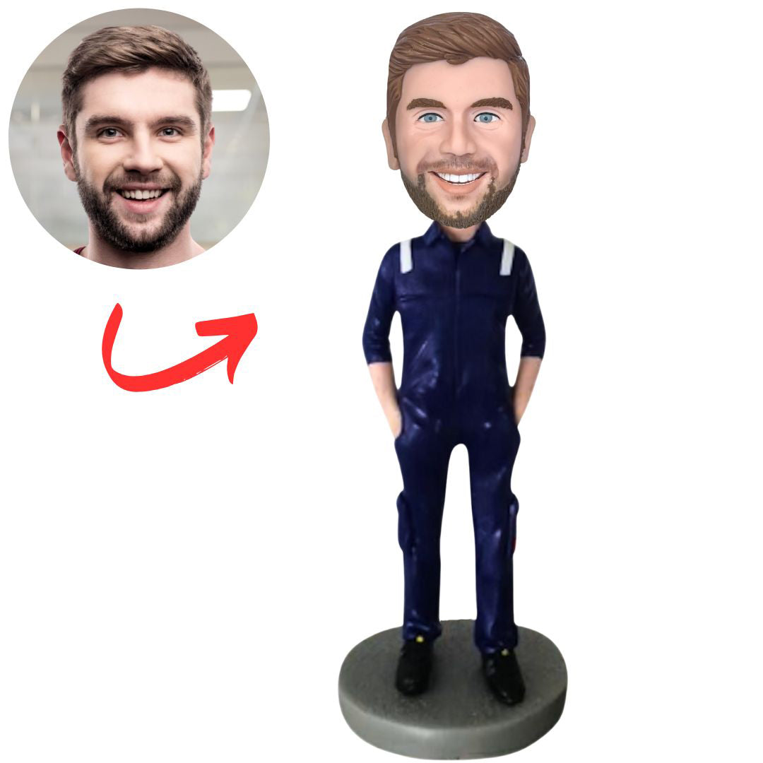 Worker in Blue Overalls Custom Bobbleheads