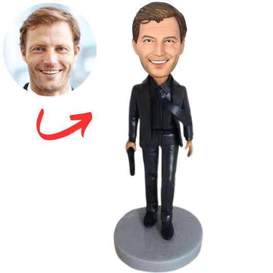 Handsome Man with Gun Custom Bobbleheads