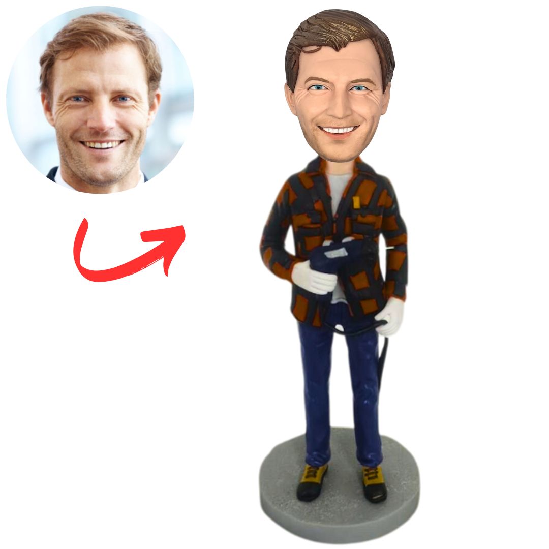 Custom Bobbleheads Man Holding an Electric Drill