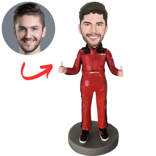 Racing Driver in Red Racing Suit Custom Bobbleheads