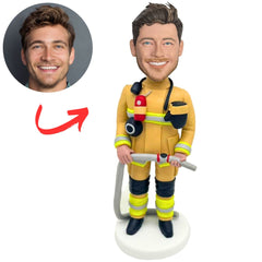 Custom Fireman Bobbleheads Firefighter Holding a Water Hose