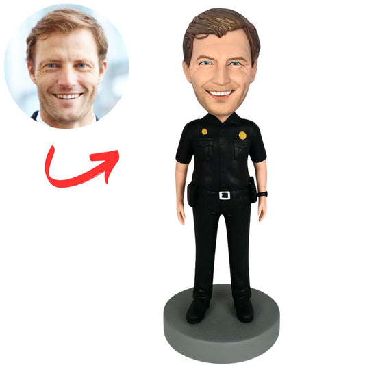 Male Police Officer in Black Suit Custom Bobbleheads