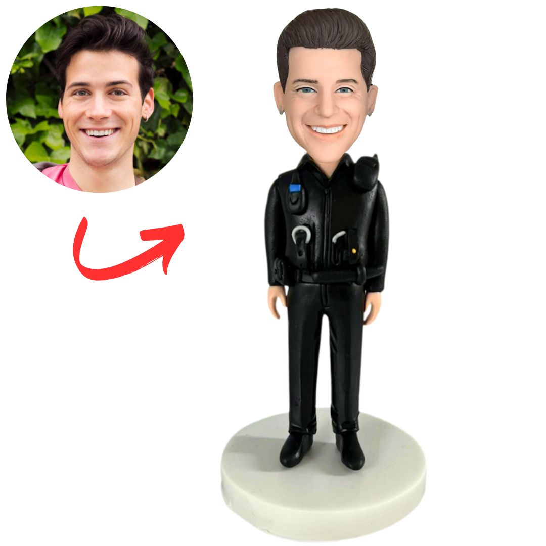 Male Police Officer with Walkie-Talkie Custom Bobbleheads