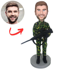 Soldier in Camouflage Uniform Holding a Gun Custom Bobbleheads