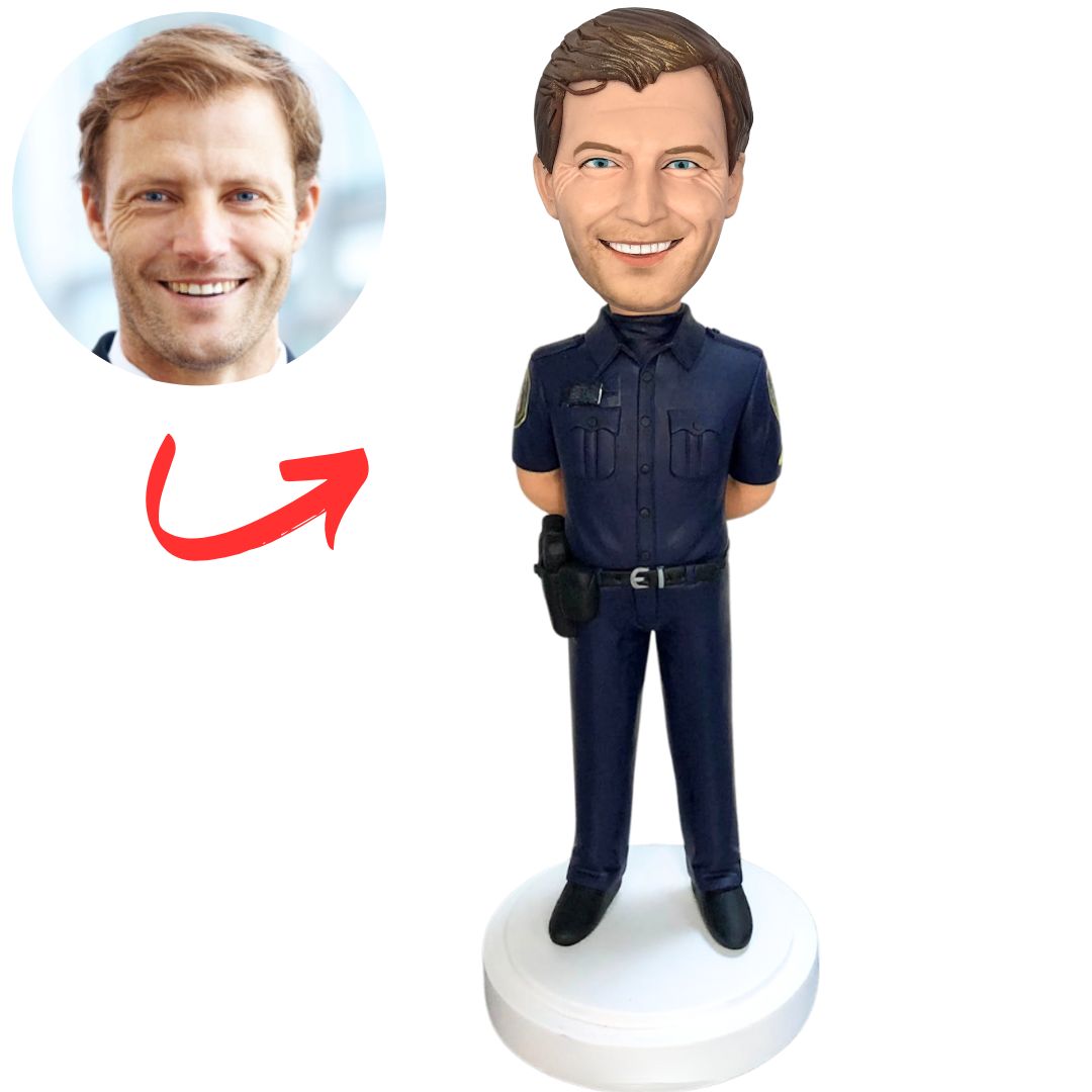 Cool Policeman in Blue Suit Personalized Bobbleheads