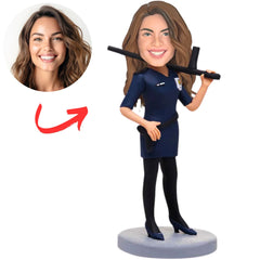 Female Police Officer Holding Baton Personalized Bobbleheads