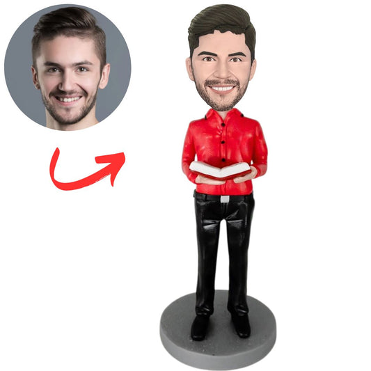 Custom Teacher Bobbleheads Male Teacher Holding a Book