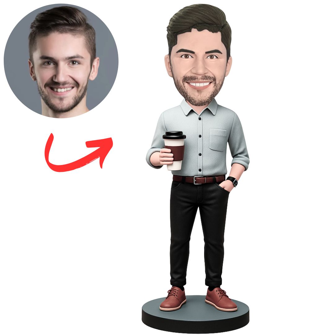 Modern Man Holding Coffee Custom Bobbleheads
