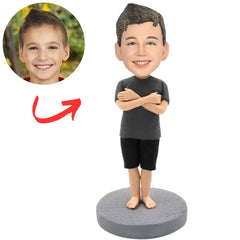 Casual Boy in Grey Short-sleeved Shirt Custom Bobbleheads
