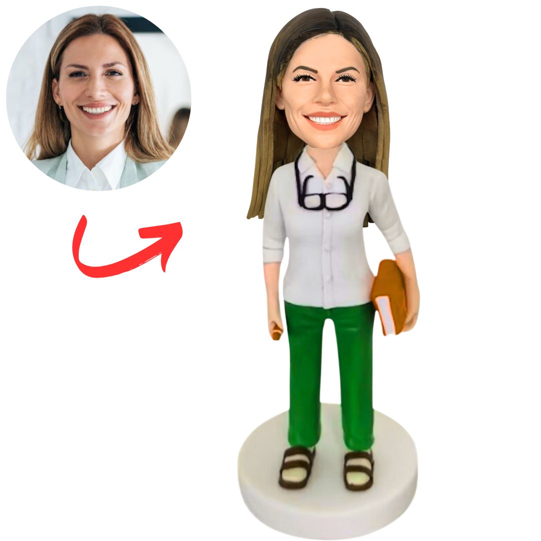 Female Teacher with Glasses Custom Bobbleheads
