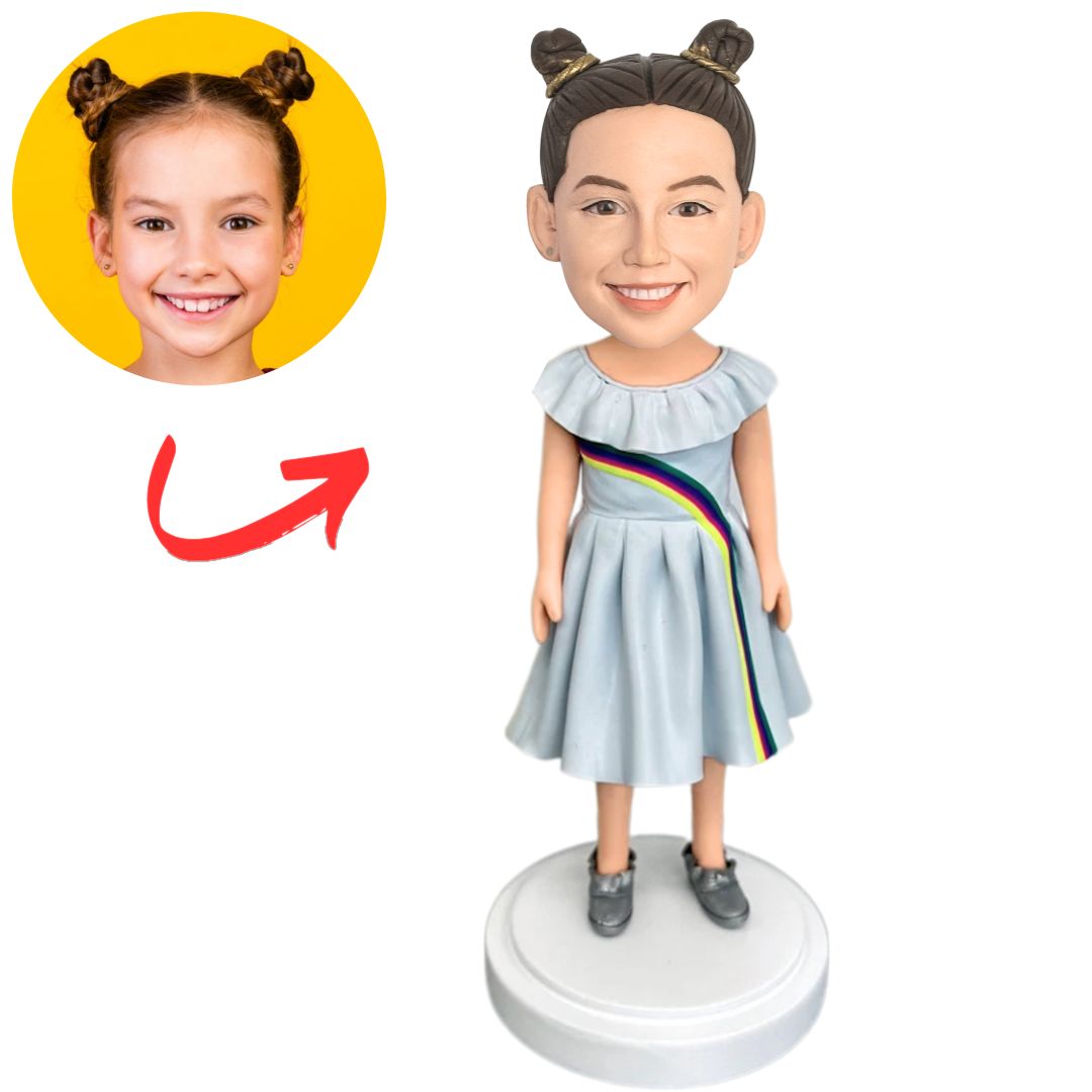 Girl in Rainbow Skirt Custom Kid Bobbleheads