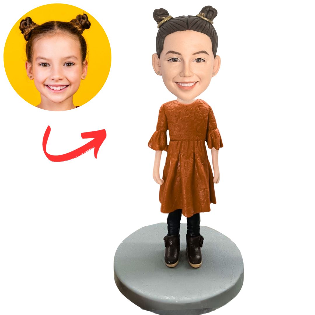Girl in Brown Skirt Custom Child Bobbleheads