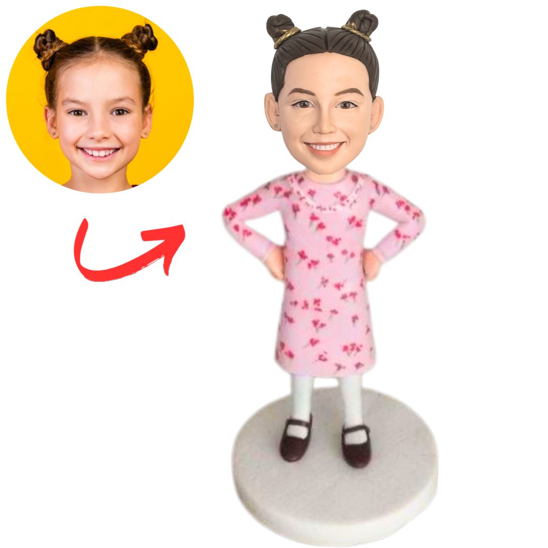 Kid Girl in Pink Skirt Custom Child Bobbleheads