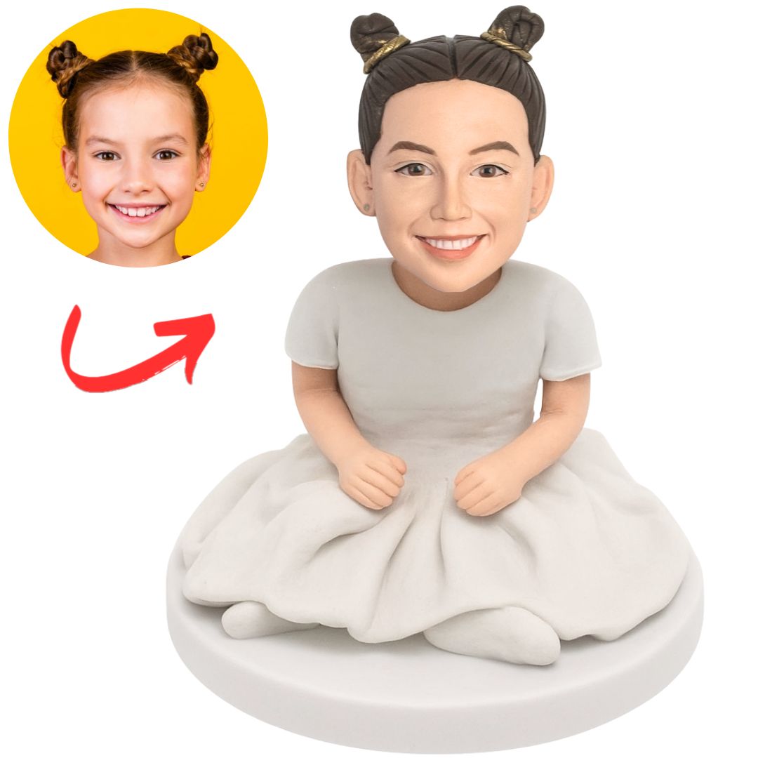 Girl in White Skirt Sitting Custom Kid Bobbleheads