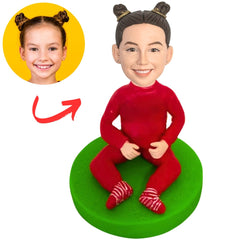 Girl in Red Suit Sitting Custom Child Bobbleheads