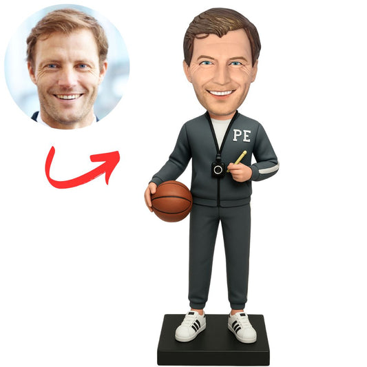 Physical Education Teacher Holding Basketball Custom Bobbleheads