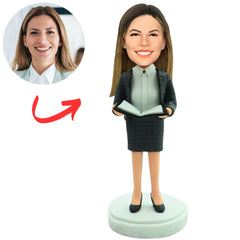 Female Teacher Holding Book Personalized Bobbleheads
