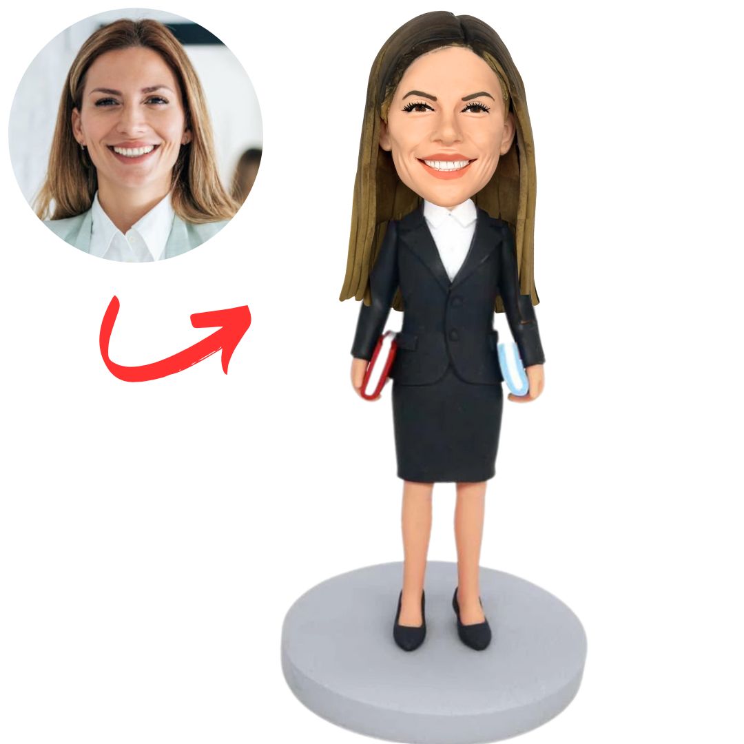 Female Teacher in Black Dress Custom Bobbleheads
