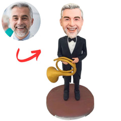 Musician in Tuxedo Holding French Horn Custom Bobbleheads