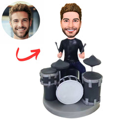 Male Playing Full Drum Set Custom Drummer Bobbleheads