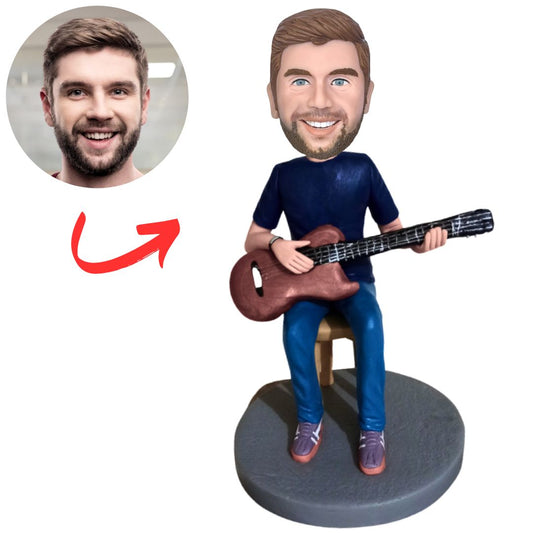 Guitar Singer Sitting on Chair Custom Bobbleheads
