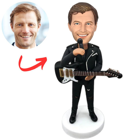 Rock Star with Guitar And Microphone Custom Bobbleheads