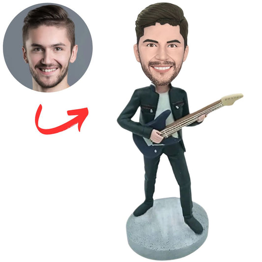 Guitarist in Leather Jacket Custom Bobbleheads