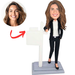 Female Realtor in Black Suit Custom Bobbleheads