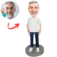 Casual Man in White Shirt Custom Bobbleheads