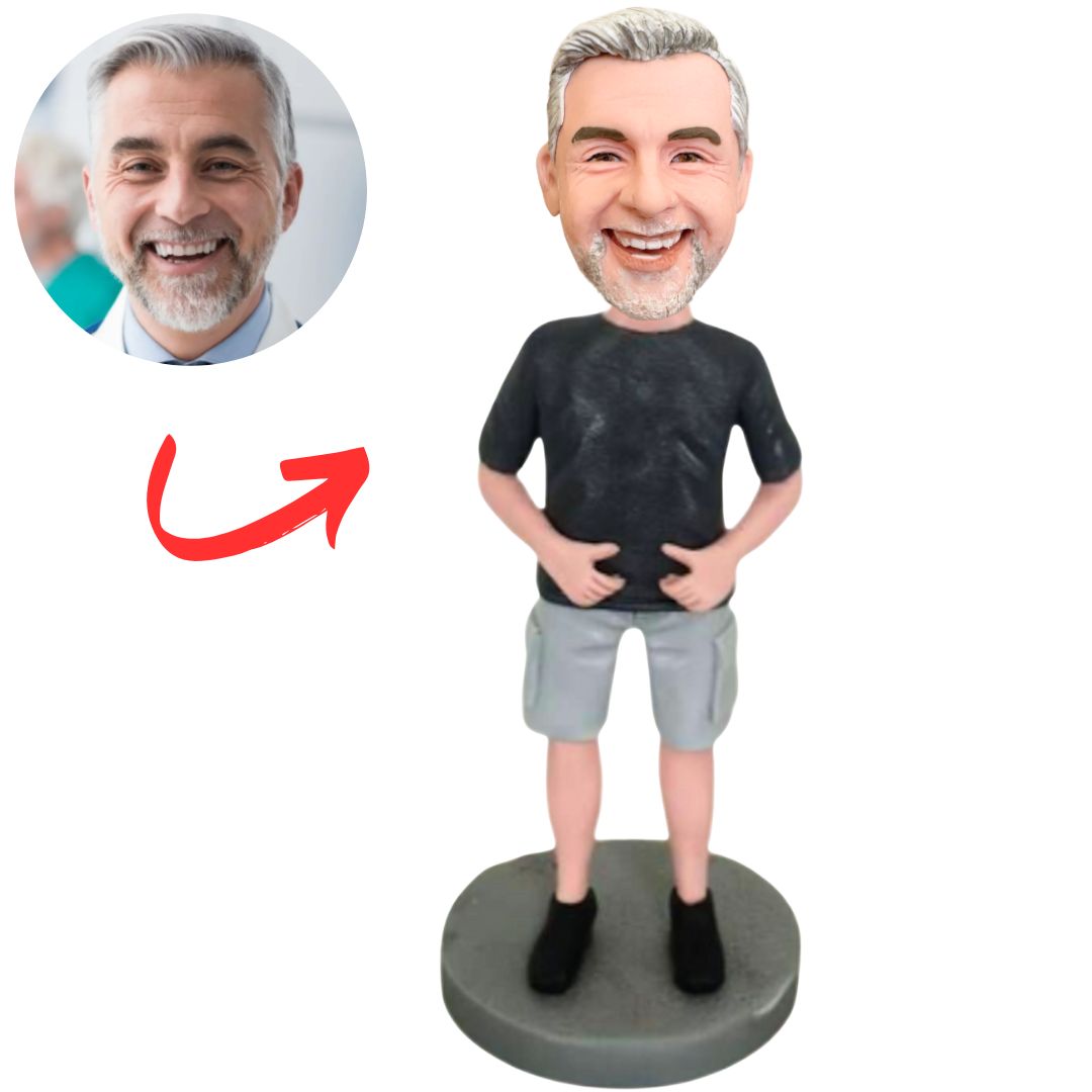 Casual Man in Black Shirt Custom Bobbleheads