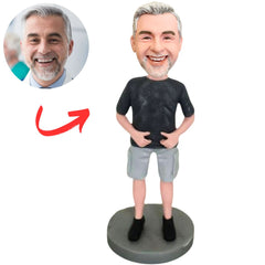 Casual Man in Black Shirt Custom Bobbleheads
