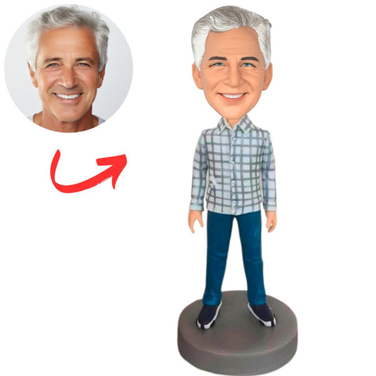 Man in Gray Plaid Shirt Custom Bobbleheads
