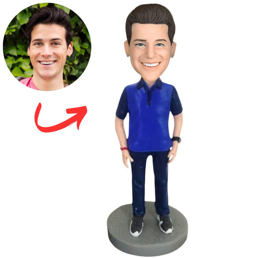 Casual Man in Blue Pants Personalized Bobbleheads