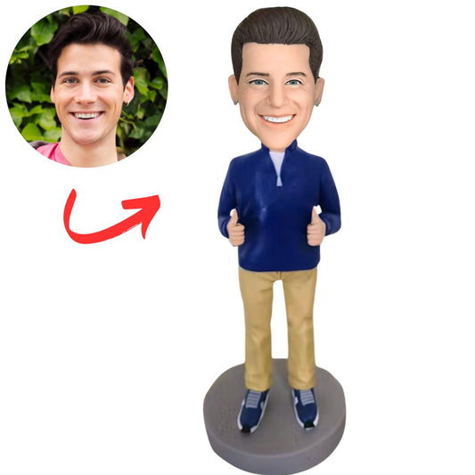 Casual Man with Thumbs-Up Pose Custom Bobbleheads