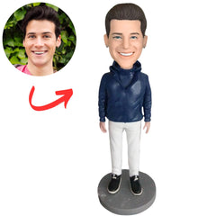 Fashion Man in Blue Hoodie Custom Bobbleheads