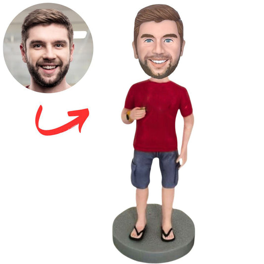 Casual Man in Red Shirt Custom Bobbleheads