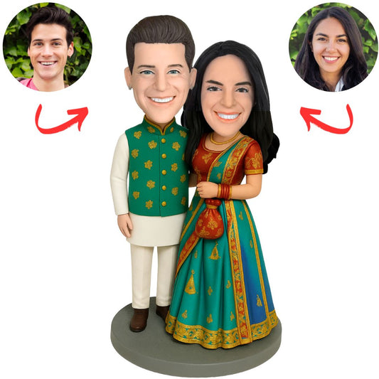 Couple Wearing Indian Clothes Custom Couple Bobbleheads