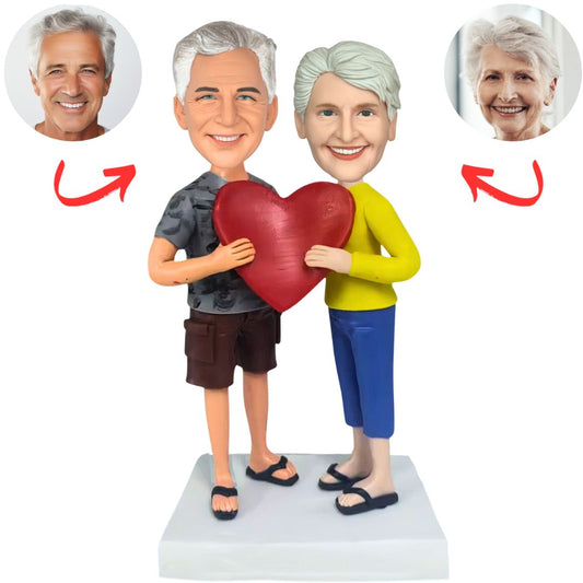 Old Couple Holding Love Heart Custom Bobbleheads