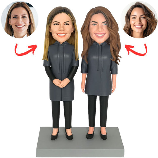 Two Sister in Casual Clothes Custom Bobbleheads