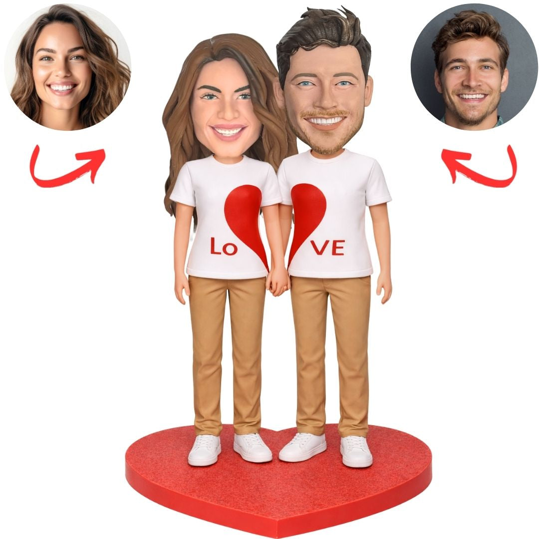 Love Heart Happy Couple Custom Bobbleheads
