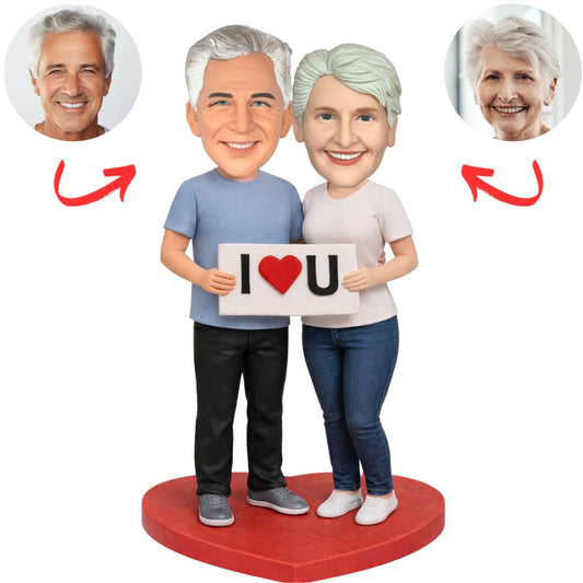 Old Happy Couple with I Love U Sign Custom Bobbleheads