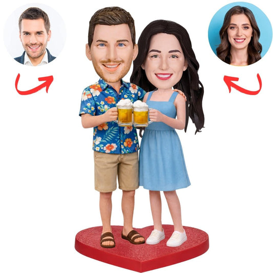 Couple Toasting with Beer Custom Bobbleheads