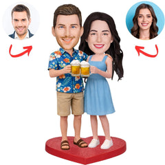 Couple Toasting with Beer Custom Bobbleheads
