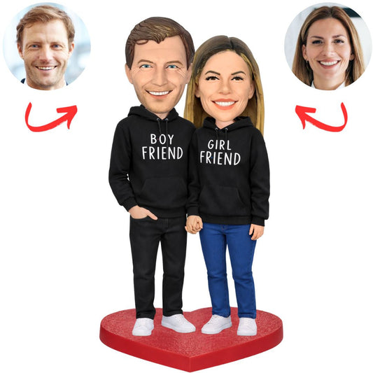 Boy & Girl Friend Couple in Black Hoodie Custom Bobbleheads