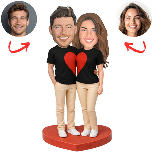 Love Heart Shirt Couple in Khaki Pants Custom Bobbleheads