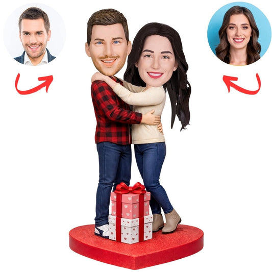 Heart Couple Wearing Trench Coats Custom Bobbleheads