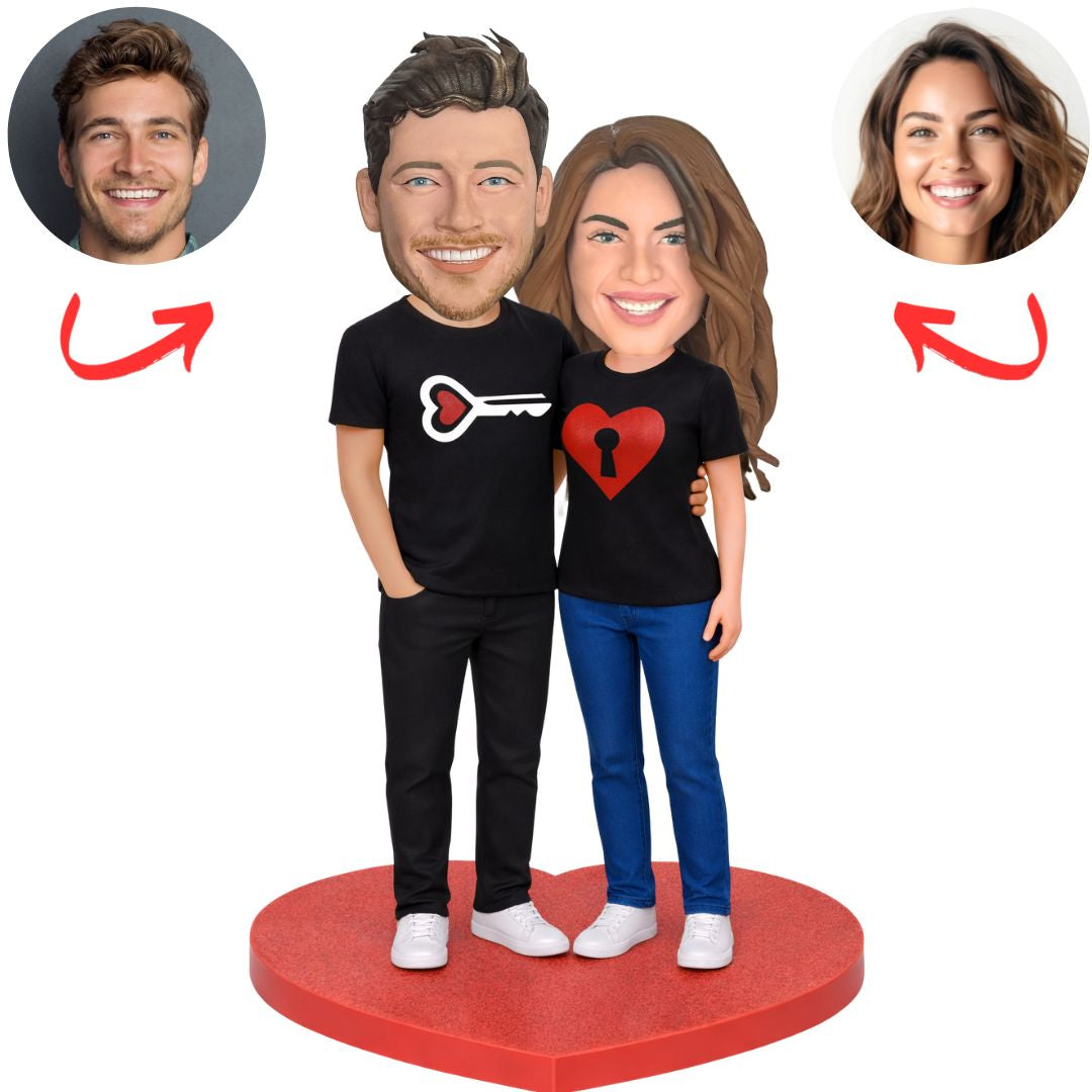 Key to My Heart Couple Custom Bobbleheads