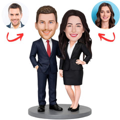 Business Couple in Black Suits Custom Bobbleheads