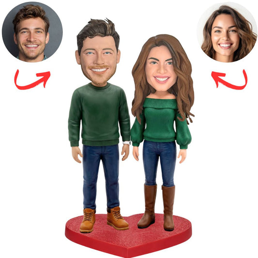 Stylish Couple Wearing Sweaters Custom Bobbleheads